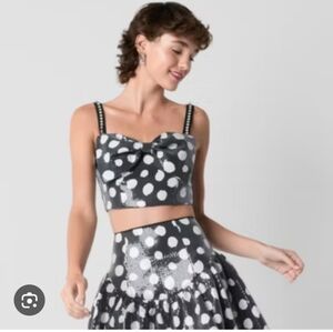 Nwt Johnny Wujek Y2K Sequin Queen Polka Dot Dress Set Concert Bow Kawaii L